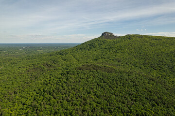 Green Forest Surrounds Mountain Peak Under a Blue Sky