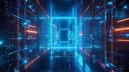 Luminous Cyber Corridor Futuristic Digital Landscape in Neon Glow