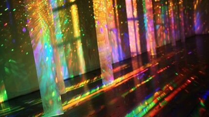 Suspended holographic lines floating in space, their iridescent colors shimmering and shifting with every movement