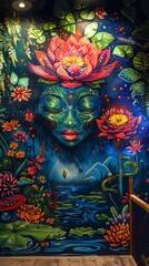 Surreal Lotus Goddess Meditation in Vibrant Floral Dreamscape