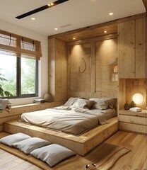 Japanese-style wooden bedroom