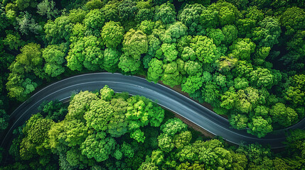 driving road through forest ariel view