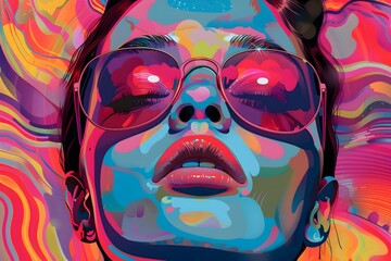Vibrant and Mesmerizing Digital Portraiture of a Captivating Feminine Figure in a Surreal,Psychedelic Landscape