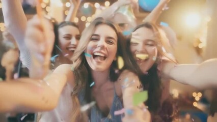 Group of cheerful young girls smiling and laughing in the party capture the friendship day moment.
