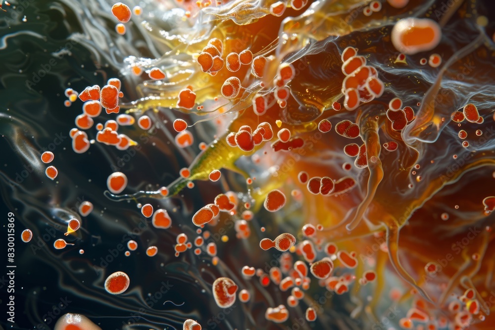 Poster high resolution micrograph of bacterial colony growth on nutrient agar showing intricate patterns an