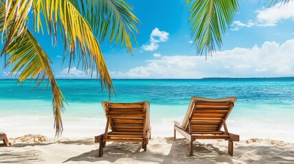 Beautiful beach with palms and turquoise sea in island.