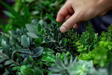 florist's hands arranging a bouquet of roses in a flower shop