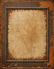 rusty, weathered, metal panel with damaged paint, blank, industrial, grunge, steampunk frame border