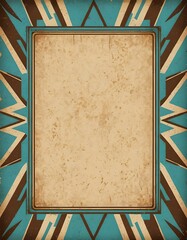 abstract spikes and stripes of blue, brown, and white, frame border on old weathered paper