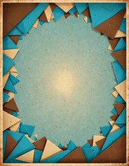 blue, brown, and white plastic triangles, oval frame border, shiny marbled plastic surface