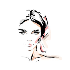 Beautiful woman face. Female face logo. Vector illustration