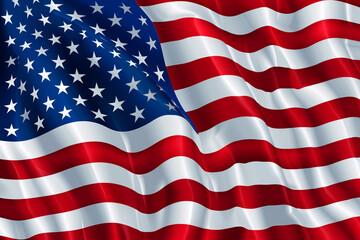 Obraz premium 3d American flag background with wavy stripes and stars, navy blue background, High Details, 8k, UHD
