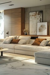 Modern Sofa in Living Room with Abstract Art Decor