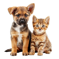 Cute Adorable Puppy And Kitten Sitting Together