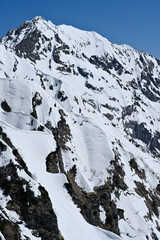 残雪の独標から穂高を望む