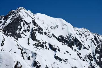 残雪の独標から穂高を望む