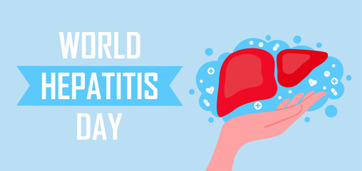 world hepatitis day banner with liver picture