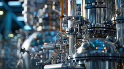 Fototapeta premium Detailed close-up of petrochemical processing equipment, intricate components, high-tech environment