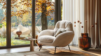 Contemporary armchair with metal legs in a cozy reading nook