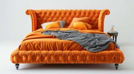 Contemporary bed with an upholstered headboard and footboard, isolated on a white studio background