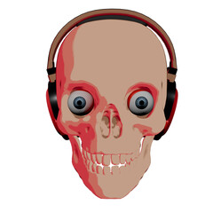 Light red skull with headphones and popping eyes