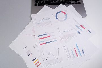 Fototapeta premium Financial graphs, statistics diagram and data. Annual presentation, infographic. Economic report, accounting. Growth analysis, business success. Analytics and management. Investments and technology
