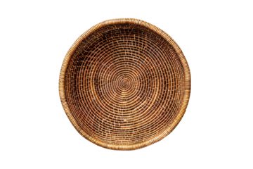 Top View of an Empty Round Wicker Basket, Showcasing Detailed Weaving Patterns and Natural Texture - Generative AI