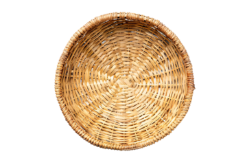Top View of an Empty Round Wicker Basket, Showcasing Detailed Weaving Patterns and Natural Texture - Generative AI