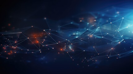 Obraz premium Abstract image of a glowing blue and orange network of interconnected nodes.