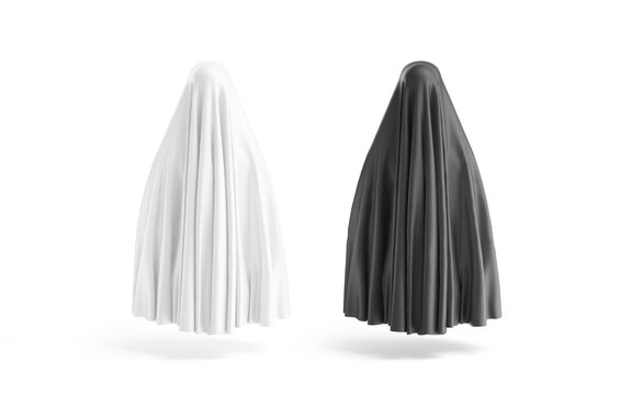 Blank black and white female chador mockup, back view