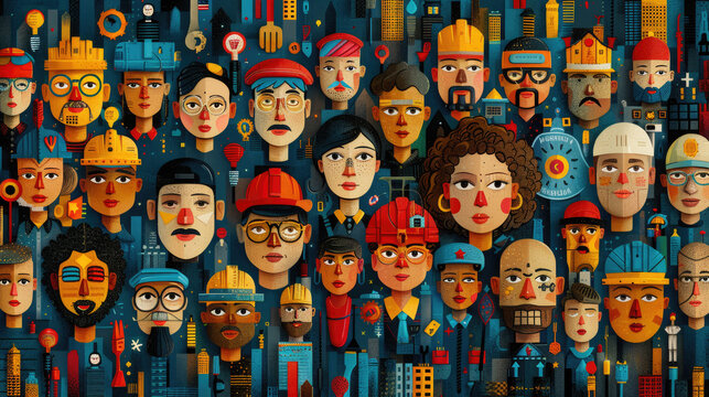 Workers' Pride Labor Day parade, people representing diverse professions marching together with pride. Firefighters, nurses, artists, and more. Colors, celebration and solidarity. generative ai