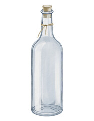 Empty glass bottles for message. Watercolor illustration of blank jar painted in pastel blue and beige colors. Clipart on isolated background. Transparent container for icon or logo.