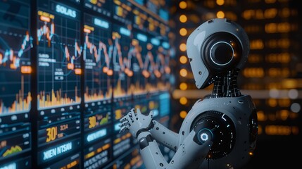Robot Analyzing Financial Data on Screen