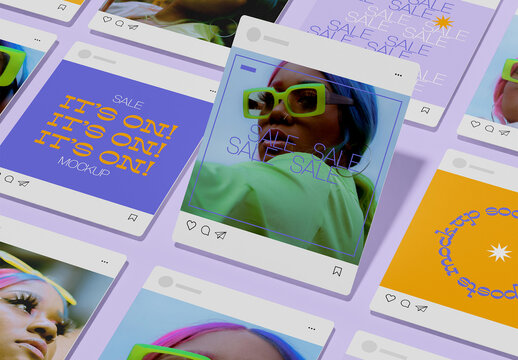Mosaic Social Media Screens Posts Mockup       