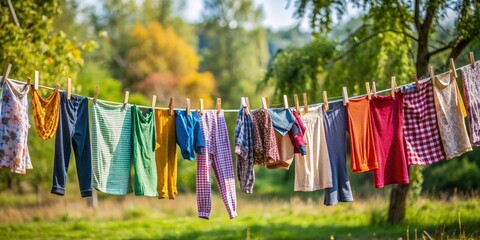 Clothes Hanging on a Clothes Line. Generative AI