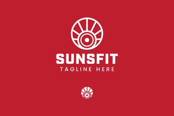barbell and sun outline logo design for gym and fitness industry