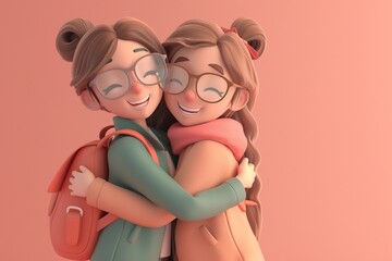 college student hug each other friends by generative ai