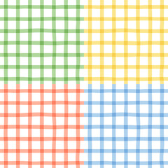 Colorful geometric square grid line seamless pattern. Retro patchwork gingham style background. Abstract tartan fabric texture illustration.