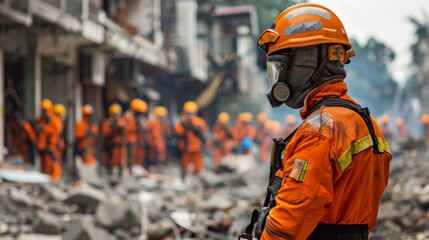 The rescue team working after earthquake. Earthquake rescue operations.