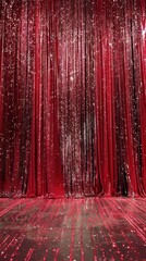 red luxury curtain with sparkles, iridescent effect.