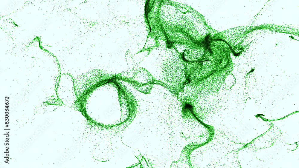 Poster moving vortex flow of particles in space. design. stream of particles diverges in space on white bac