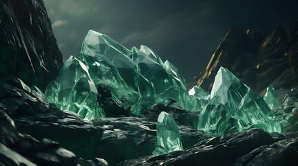 Digital green stone mountains abstract graphics poster background