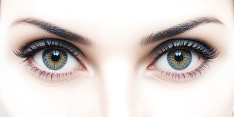 Obraz premium Woman's captivating eyes with dark eyebrows, making direct eye contact, conveying confidence and allure