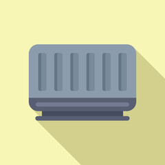 Vector illustration of a space heater with a flat design and long shadow, on a beige background