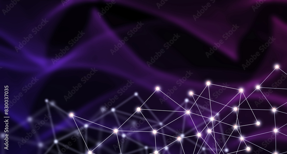 Wall mural technology background concept, abstract connected line dots network on bright polygon blue, purple b - Wall murals