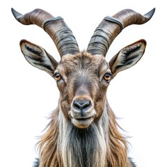 Close Up of Goat With Long Horns. Generative AI