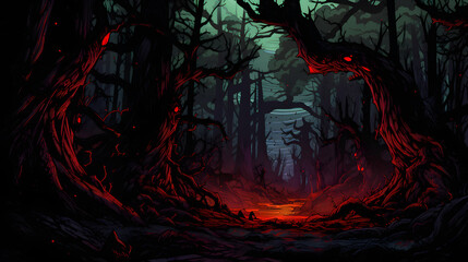 Digital mythology comic dark forest graphics poster background