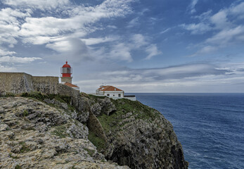 Saint Vincent Lighthouse on Rocky Cliffs, Portugal