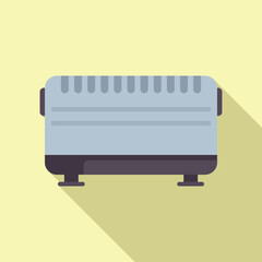 Flat design illustration of a grey electric space heater with shadow effect on a yellow backdrop