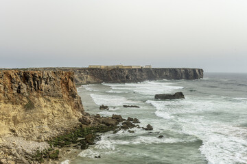 Sagres Fortress Overlooking Rocky Coastline, Portugal